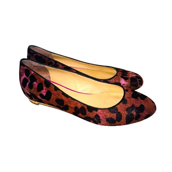 Cole Haan Womens Leopard Print Ballet Flats 6.5B Leather & Calf Hair Pink Brown - Picture 2 of 10